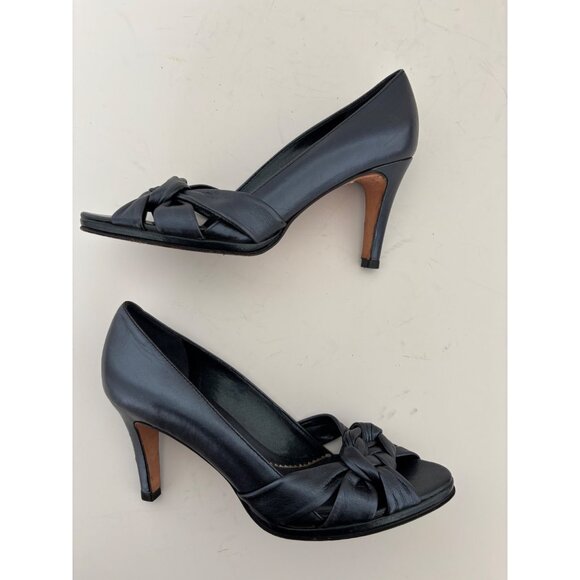 Antonio Melani Heels 6 Leather Peep Toe Knot Front Preppy Quiet Luxury Old Money - Picture 4 of 14